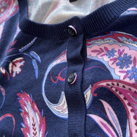 Talbots Charming Collection Blue & Pink Winding Paisley Cardigan Sweater Sz S - Picture 10 of 13